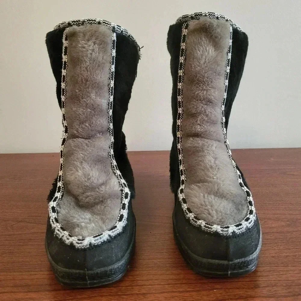Vintage 60s/70s Snowland Leather Sherpa Faux Fur Lined Eskimo Winter Boots(7)
